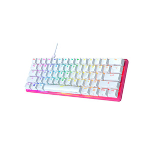 HyperX Alloy Origins 60 Pink Gaming Mechanical Keyboard showing the right side view featuring customizable RGB lighting