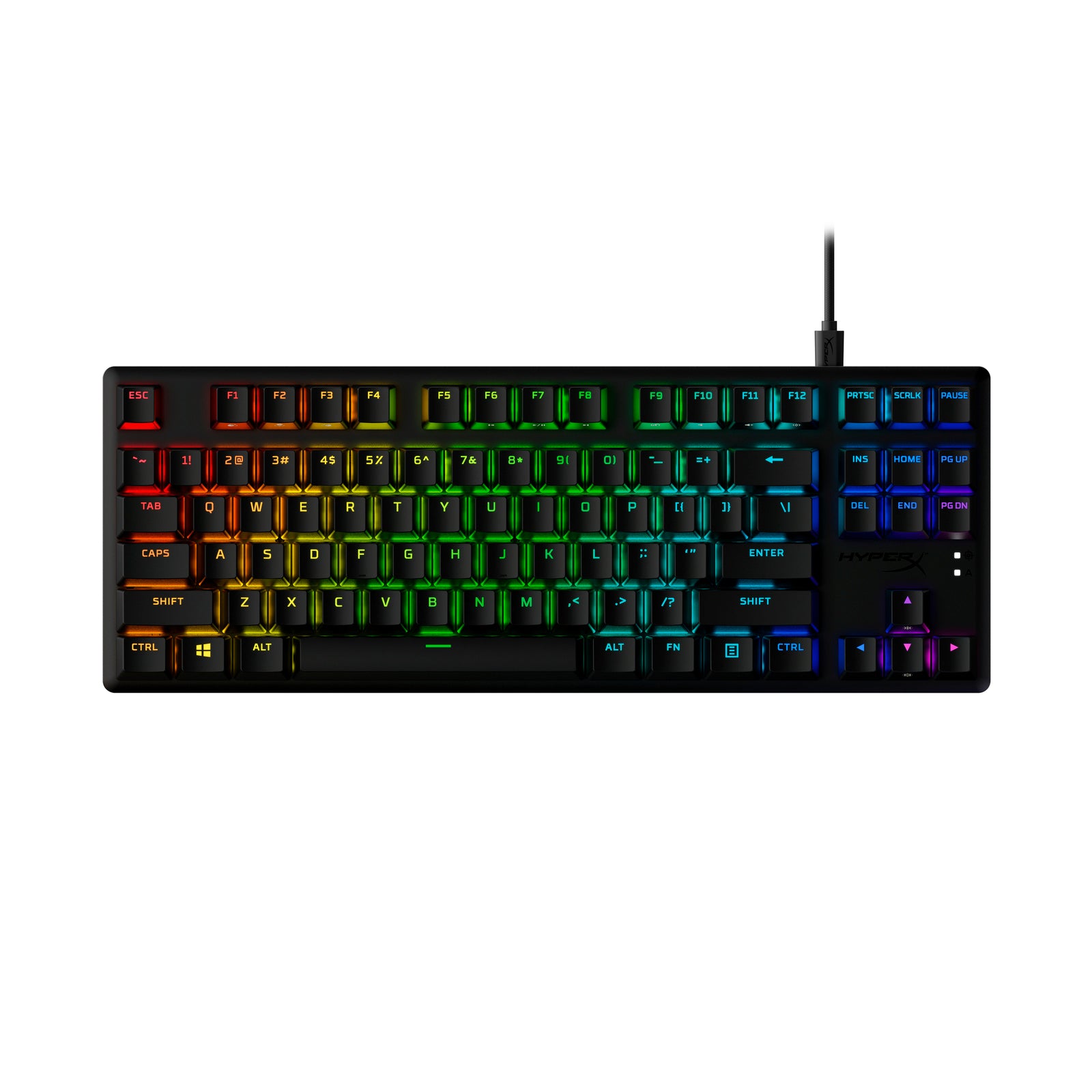 HyperX Alloy Origins Core PBT Gaming Keyboard, Blue Switches,  Front View Showing RGB Effects
